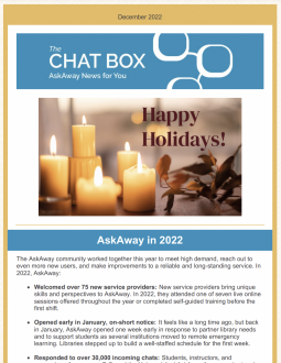 Screenshot of the AskAway Chat Box holiday newsletter