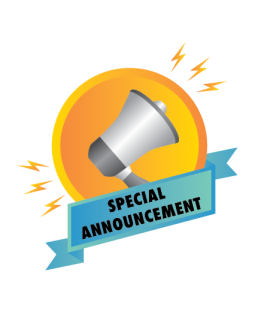 Megaphone with lightning bolts over text that reads "Special Announcement"